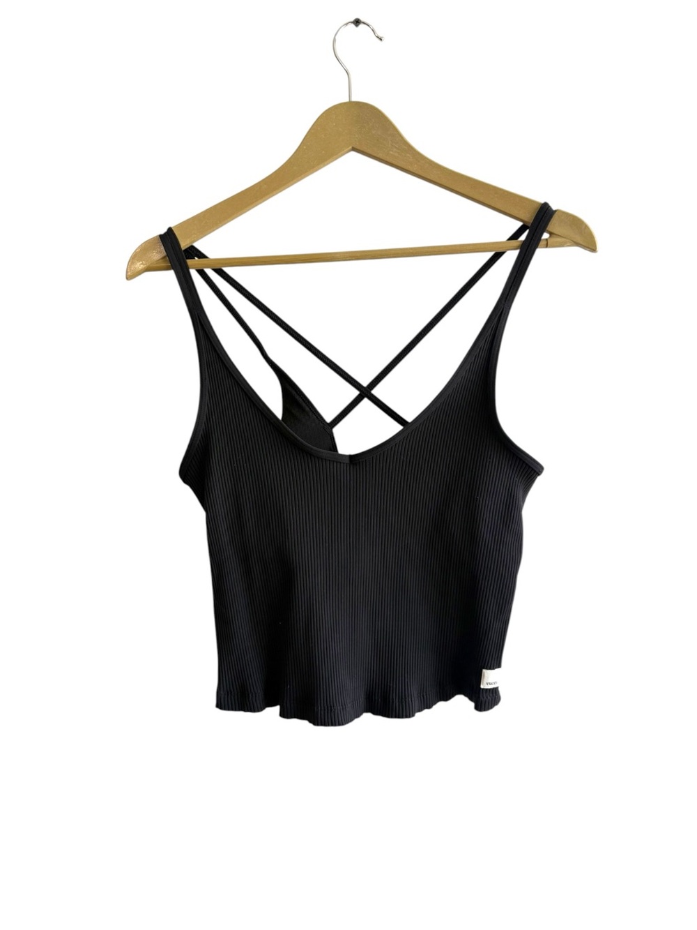 Vuori Size Large Black Ribbed Knit Crop Tank Top Active Gym Yoga Travel